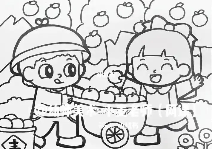 摘果子,大丰收临摹请艾特我哈幼师考编|幼师编制|儿童画|简笔画|黑白