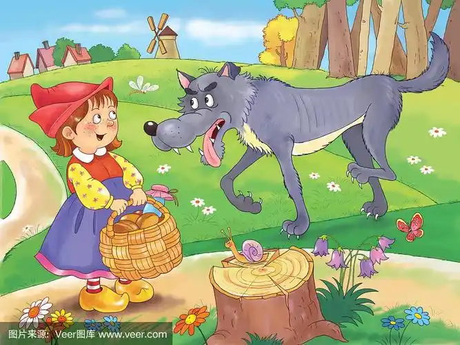 小红帽.童话故事.对儿童插图.着色页面.可爱和有趣的卡通人物