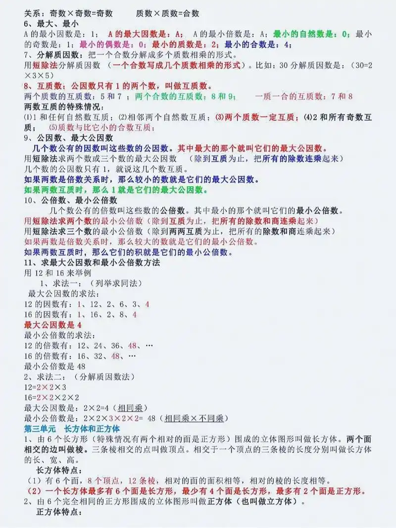 五年级数学下册必背公式大全总结