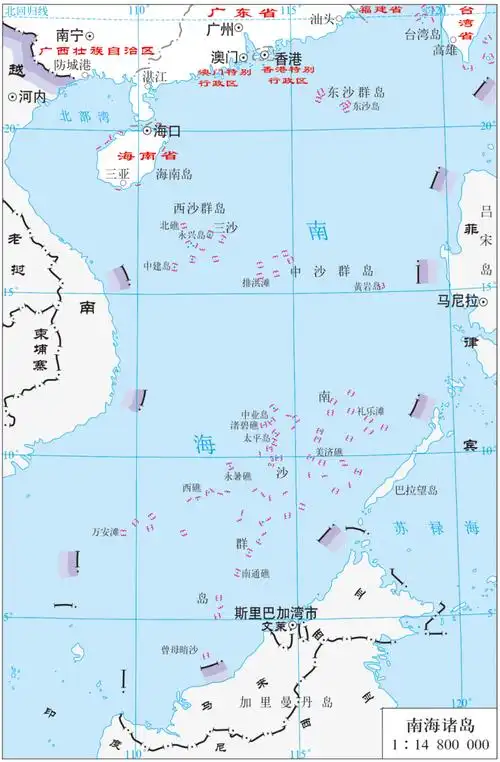 南海诸岛地图,黄岩岛是我国中沙群岛唯一露出水面的岛屿.
