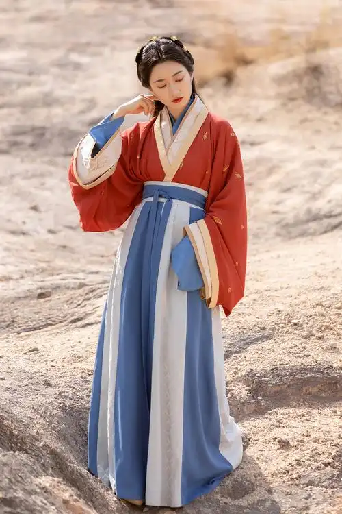 【乔织】-羲和-魏晋制汉服套装-交领襦垂胡袖交窬裙春季原创女