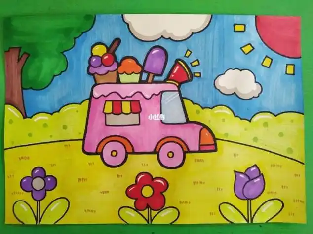 儿童画会飞的 小汽车儿童画消防车儿童创意画 一年级汽车