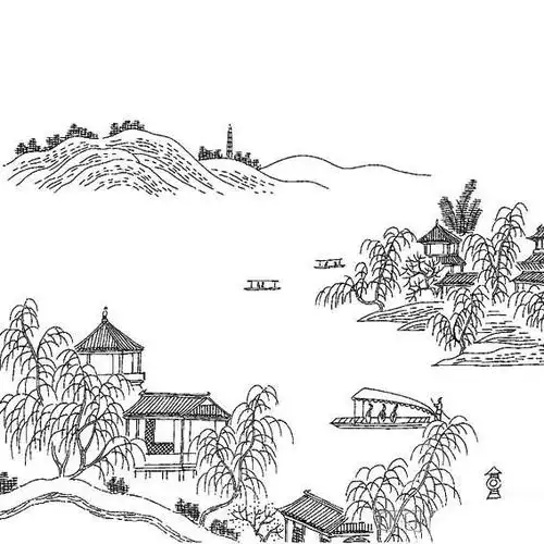 杭州西湖风景素描简笔画