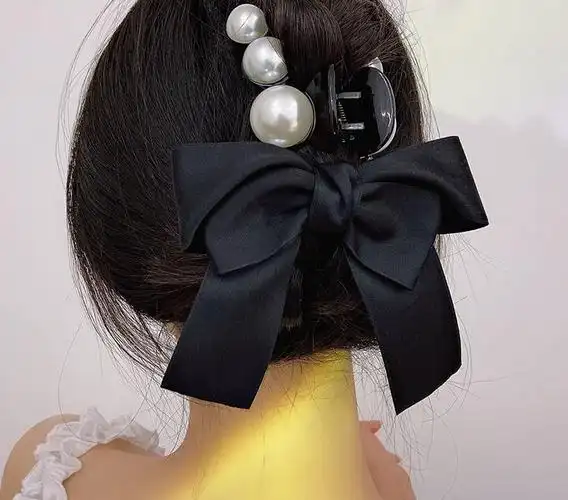 夹子头饰女2021年新款头发发夹后脑勺大号发抓夹鲨鱼夹 01-黑色蝴蝶结