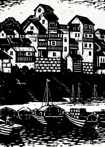 《长江风景》作者:力群创作年代:1979规格:56×40cm材质:黑白木刻版画