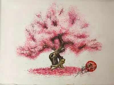 水彩樱花树的画法