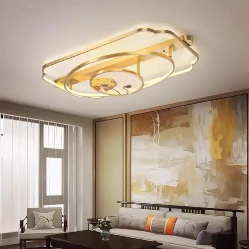 珐琅彩新中式吸顶灯客厅灯全铜轻奢简约现代餐厅主卧室书房灯饰