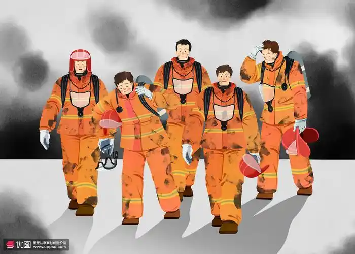 救火英雄硝烟弥漫战斗官兵人民卫士插图插画设计psdti237a13201