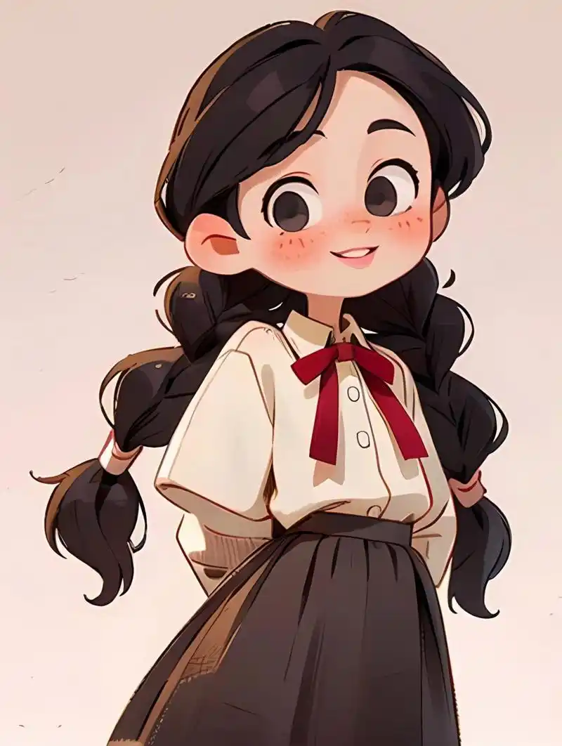 双麻花辫小女孩