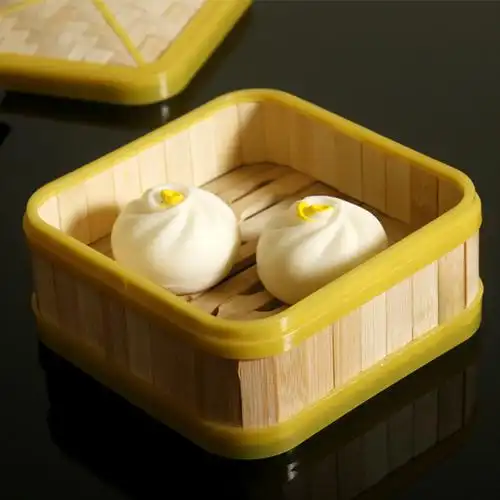 超值家用正方形竹制蒸笼加深笼屉小笼包子蒸盒耐高温胶边蒸锅