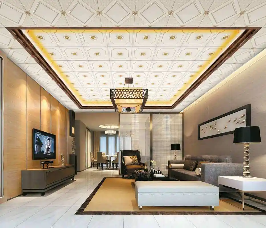三居室中式客厅装修实景图片欣赏-140平新房中式天花板吊顶装修效果图
