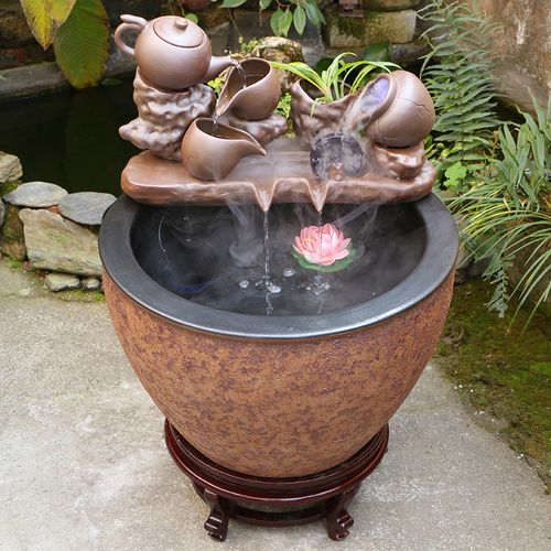 景德镇陶瓷流水养鱼缸客厅落地循环水过滤器睡莲荷花缸庭院大鱼缸
