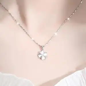 圣雅罗四叶草项链女夏s999纯银锁骨链轻奢小众彩金百搭饰品旗舰店