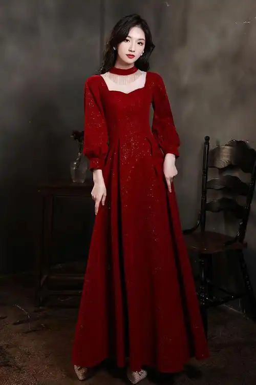 晚礼服女2020年冬季高端气质晚礼服新娘敬酒服平时可穿生日订婚结婚