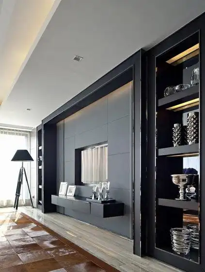 灰色黑色电视背景墙效果图