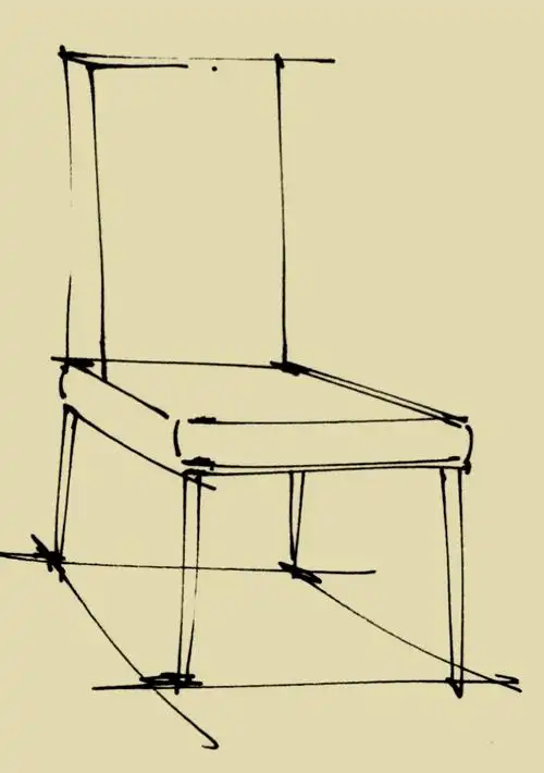 步骤二:确定椅子的透视方向,注意近大远小,切记盒子概念步骤一:第一笔