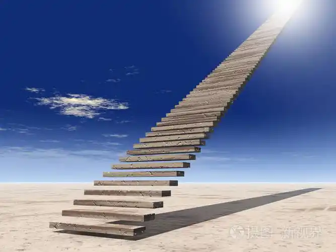 概念或概念三维插图楼梯台阶天堂的天空背景沙漠与云