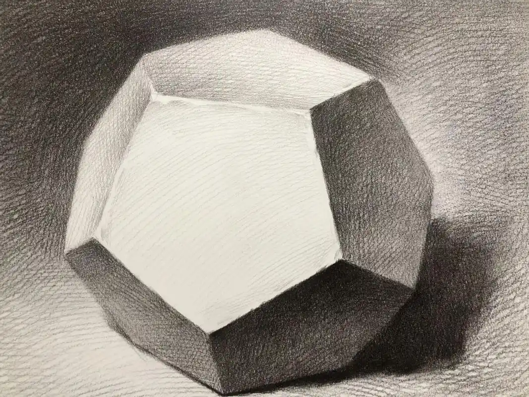 素描几何单体正五边形|详细作画步骤 一:确定上下左右四个基点,用直线