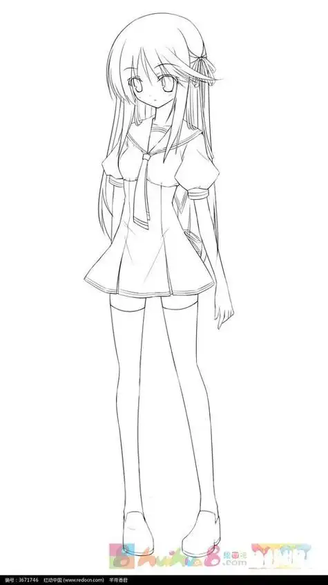 二次元人物人物黑白动漫素材插画绘画线稿手绘女生男生长发短发ins