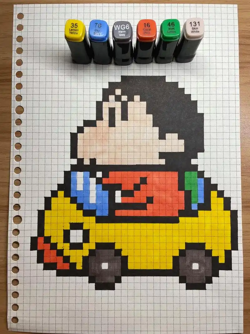 像素画【6】蜡笔小新.#像素画 #像素画教程 #网格画 #像 - 抖音
