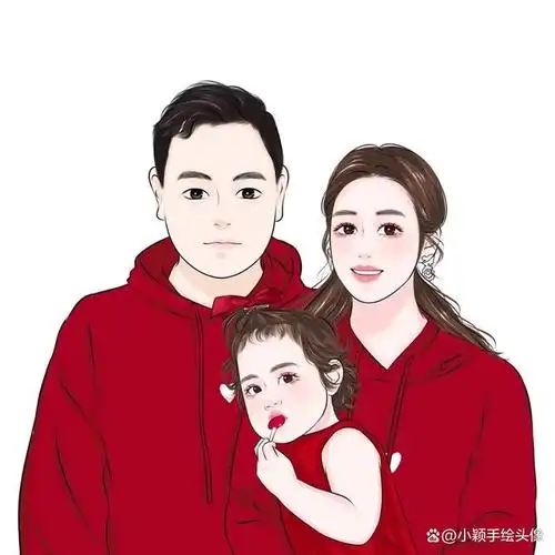 写实漫画全家福,一家三口卡通动漫头像,可爱也能很精致