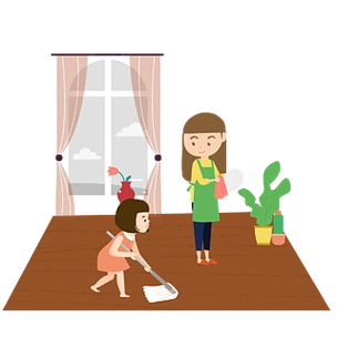 母亲节母女打扫房间元素