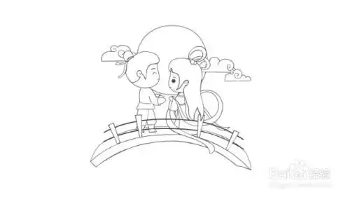 七夕牛郎织女鹊桥相会简笔画