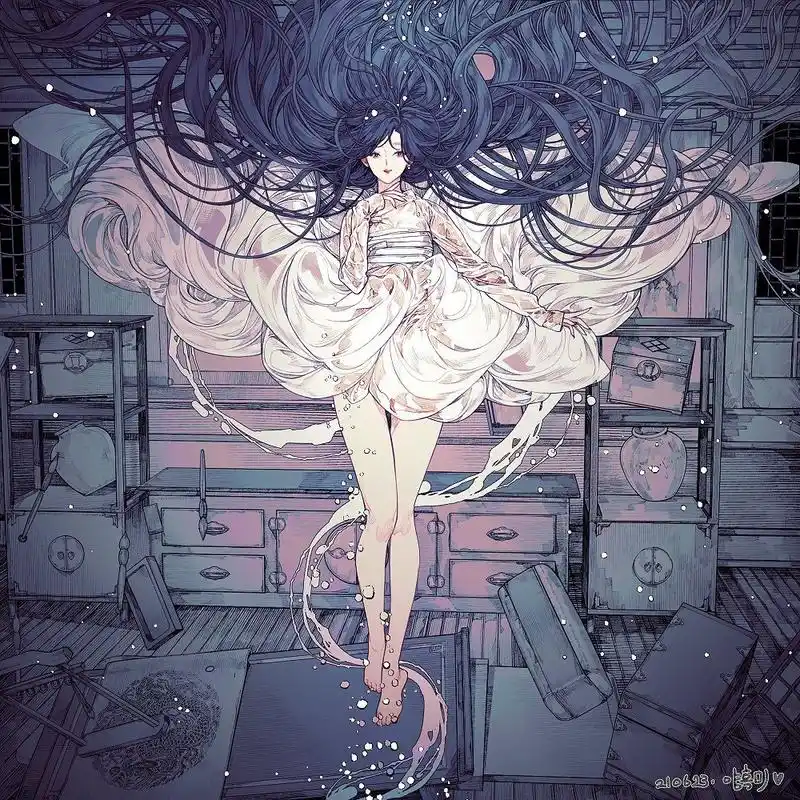 穿越到童话里的梦幻少女插画,身着蕾丝边的长裙超美