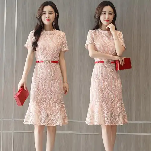 女士夏款新品蕾丝包臀时髦连衣裙ol连体一步裙短裙修身显瘦a字裙
