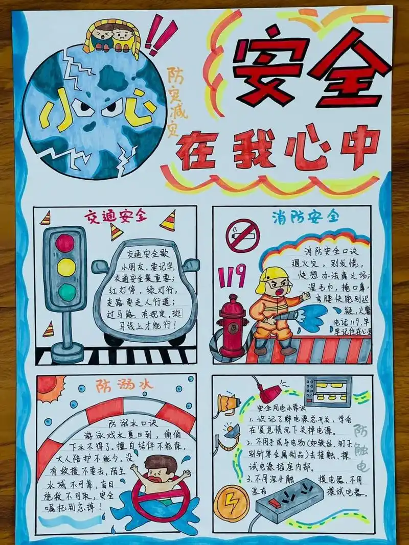 "安全教育"手抄报 上东拼西凑来的 和小朋友的一起完成的 "安全"两字