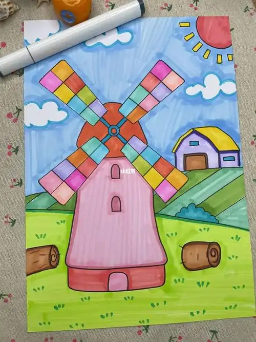 创意美术儿童画  #大风车  #儿童画  #儿童创意画  #低龄儿童