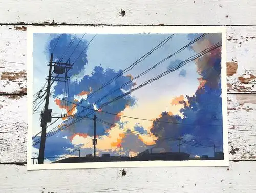 手绘水彩风景傍晚的天空超详细步骤图小白也能看的明白的水彩教程