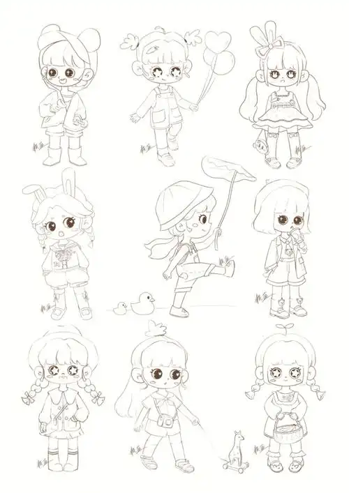 q版小人人体练习合集线稿可爱