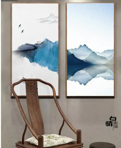 新中式水墨画玄关挂画禅意意境餐厅山水抽象现代现代装饰画