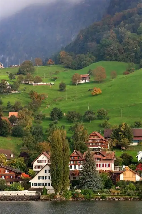壁纸 瑞士,卢塞恩,山,树,房子,湖 2880x1800 hd 高清壁纸, 图片, 照片