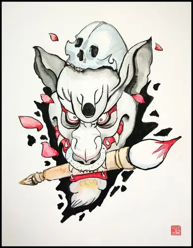 水彩画纯手绘法兽獬豸镇宅辟邪圣兽