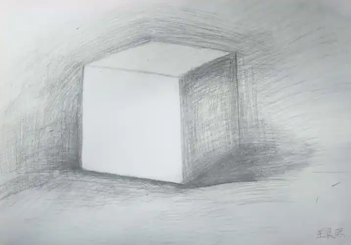 美术社团新学员第一幅作品——素描石膏几何体正方体