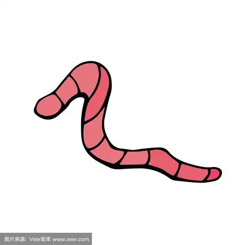 白色背景上的粉红色蚯蚓.矢量画素描.