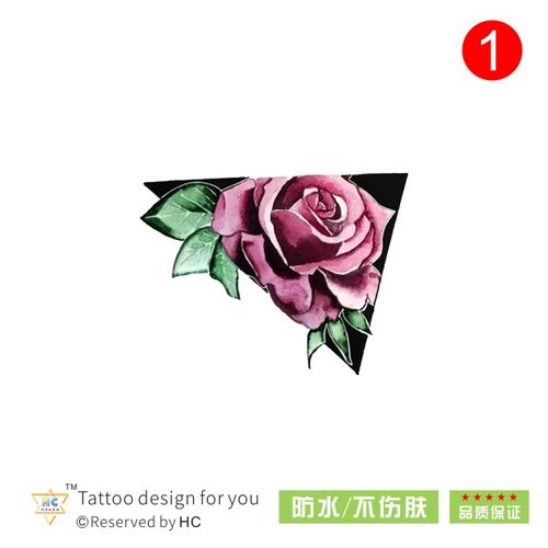 手绘三角形玫瑰花纹身贴小清新复古浮世绘港风原宿防水持久纳米