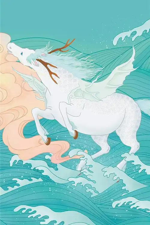 尚书中侯握河纪龙马伏羲氏有天下龙马负图出於河白马篇龙马花雪毛金鞍