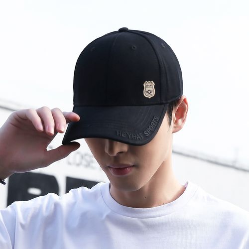 男士帽子春夏简约棒球帽时尚休闲鸭舌帽户外布标徽章帽子