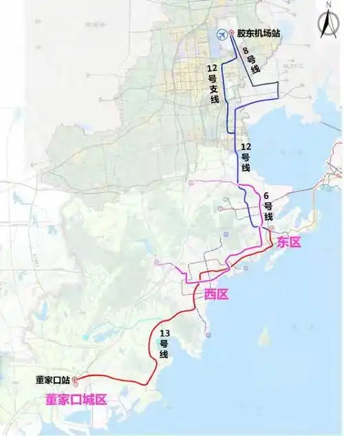 规划新区至新机场的地铁路径示意图