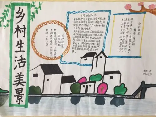 同学们用自己的笔画下乡村风景,制成手抄报,写成田园诗,记录