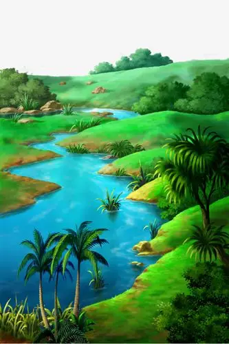 卡通溪水潺潺素材背景