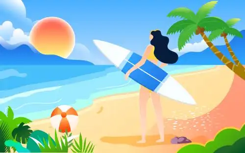 人物夏天海边冲浪度假小暑节气户外运动插画