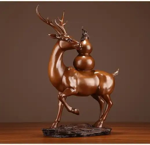 德祥缘紫铜鹿摆件纯铜梅花鹿葫芦工艺品家居装饰品新居乔迁开业礼品
