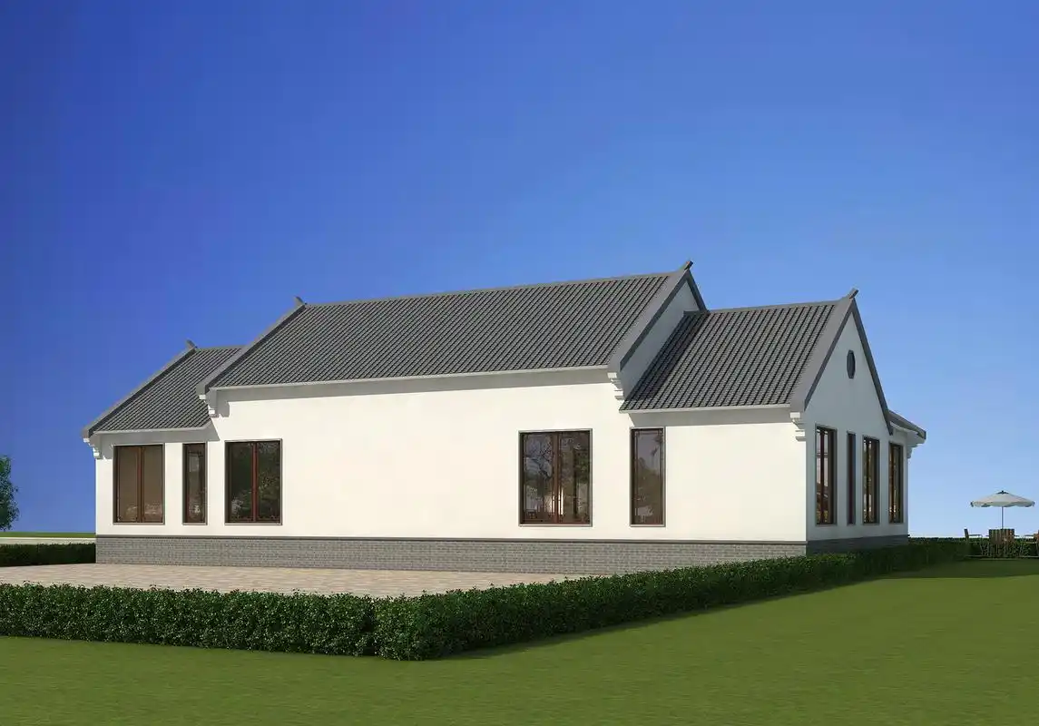 农村自建一层中式合院兄弟双拼别墅24*13米