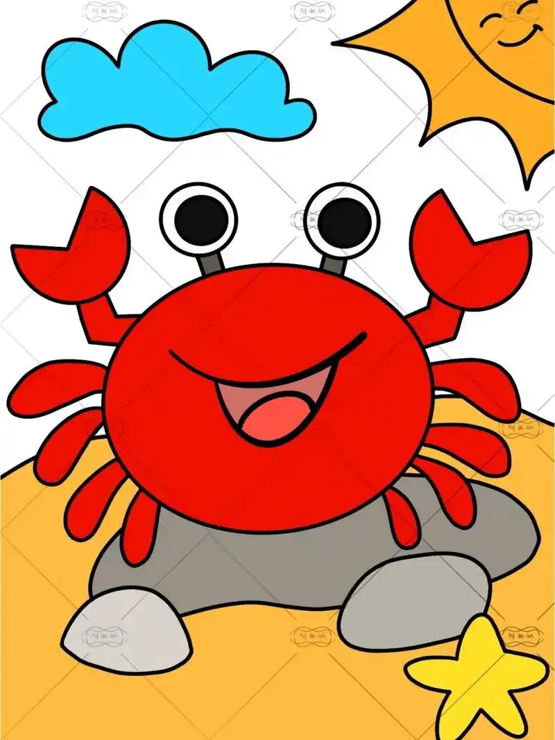 少儿美术|小螃蟹儿童画|6-8岁儿童画|马克笔 今天一起来画小螃蟹吧