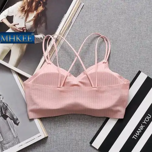 mhkee冰丝文胸冰丝内衣女冰丝网红交叉美背吊带小背心内衣少女文胸