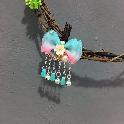 原创儿童纯手工古风汉服发饰配饰小清新可爱水滴铃铛流苏发夹边夹